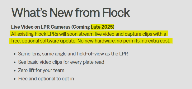 Image from Flock's website showing live streaming update