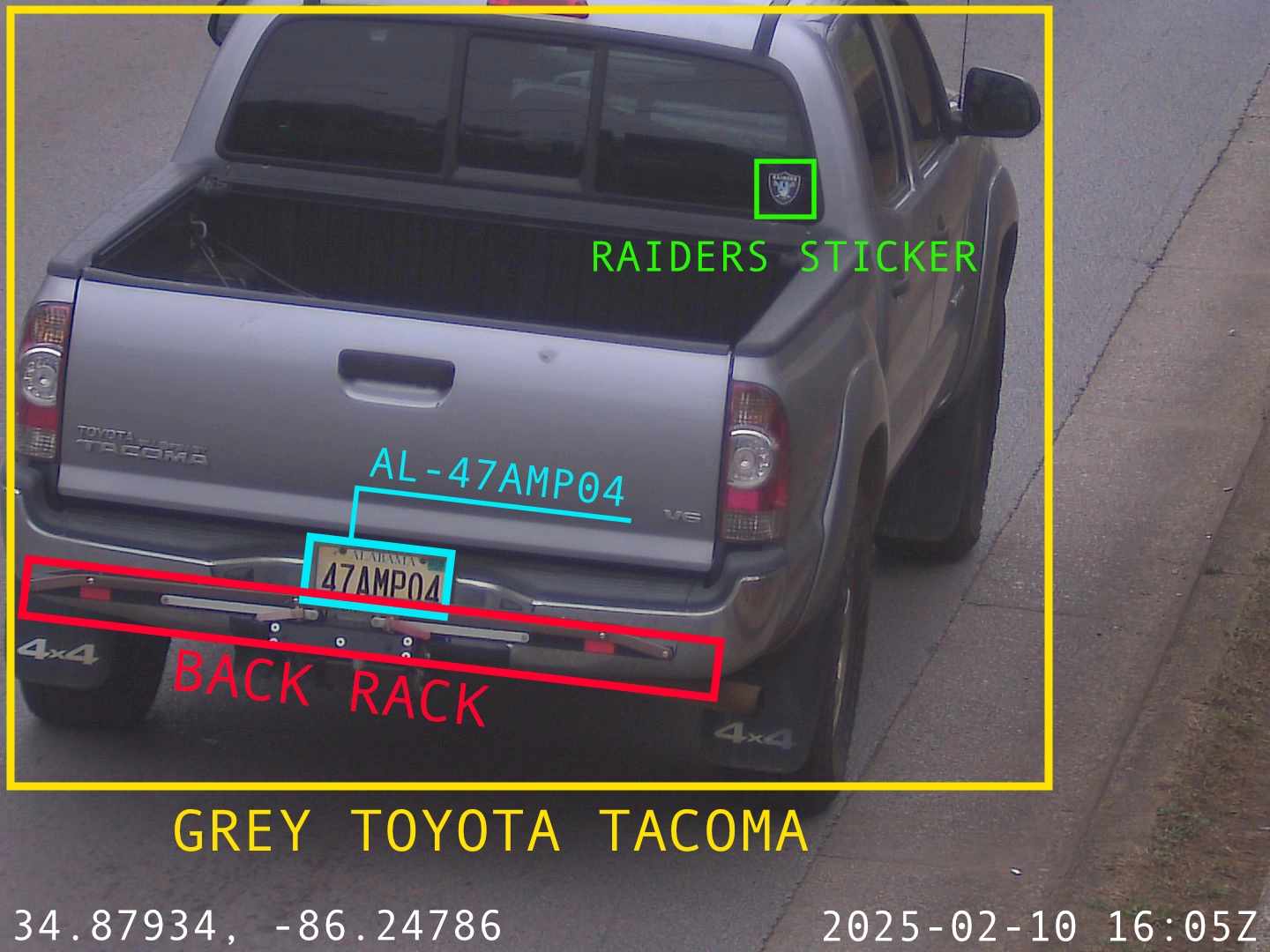 Image of a truck with ALPR detected features highlighted